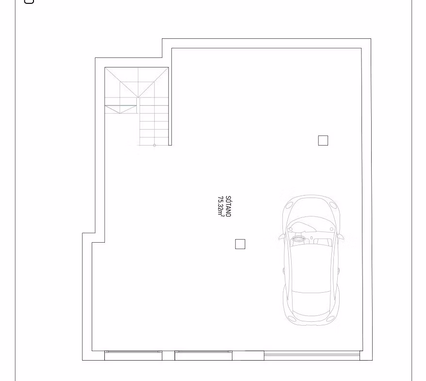 NEW-BUILD-VILLAS-IN-TORREVIEJA-9 Minimalist floor plan showcasing the spacious underground garage in the modern 3-bedroom villa in Aguas Nuevas, Torrevieja.