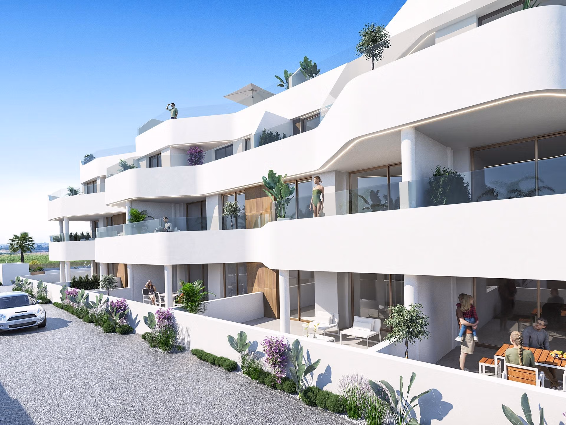 Modernes Neubau-Erdgeschossapartment mit 2 Schlafzimmern und Garten in erster Linie zu Serena Golf in Los Alcazares