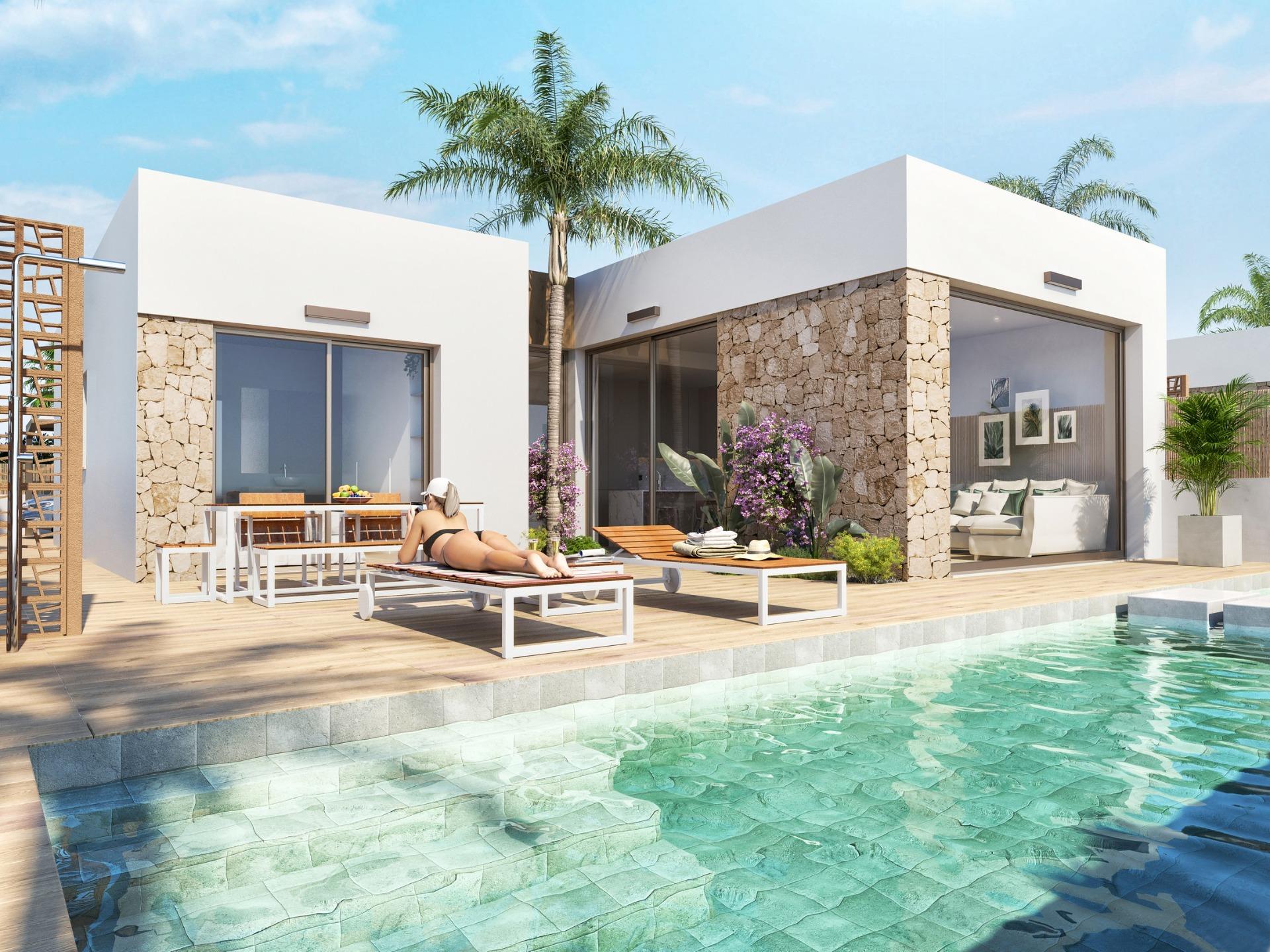 Exclusive New Build Single-Level 3 Bedroom Villa with Private Pool for Sale Frontline to Serena Golf in Los Alcazares
