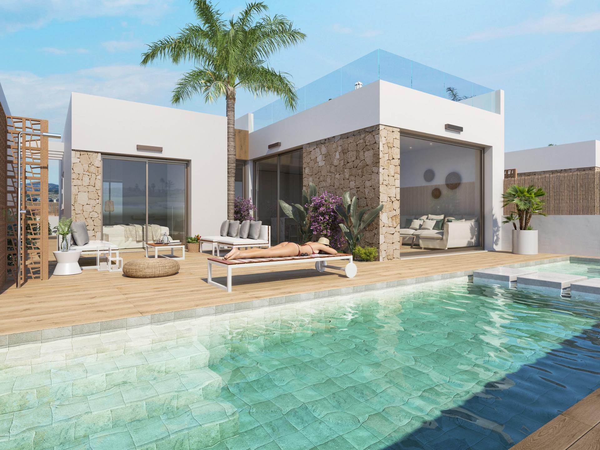 Exclusive New Build Single-Level 3 Bedroom Villa with Private Pool for Sale Frontline to Serena Golf in Los Alcazares