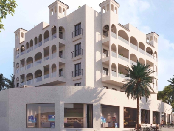 Stunning modern new build 2 bedroom apartment building with elegant arches and balconies in sunny Bigastro, Costa Blanca