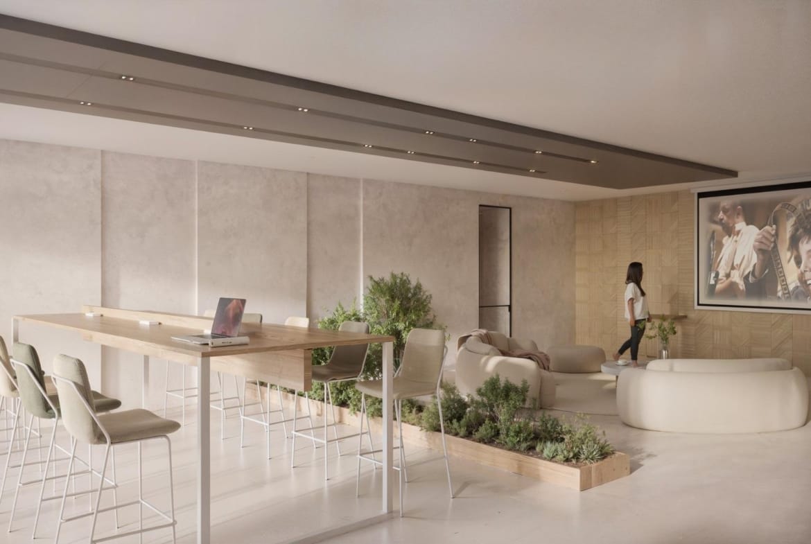 Bright open-plan living and dining area with elegant furniture in a contemporary 3-bedroom apartment in La Nucía, Alicante.
