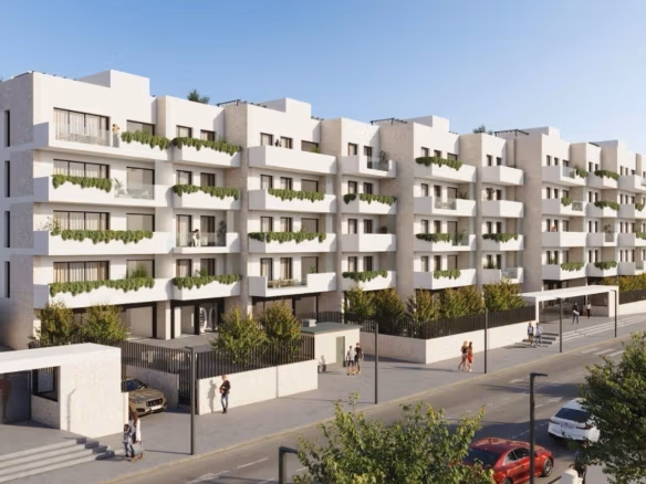 Modernes helles Apartmentgebäude mit 2 Schlafzimmern, Panoramaterrassen und üppiger Begrünung in La Nucía, Alicante.