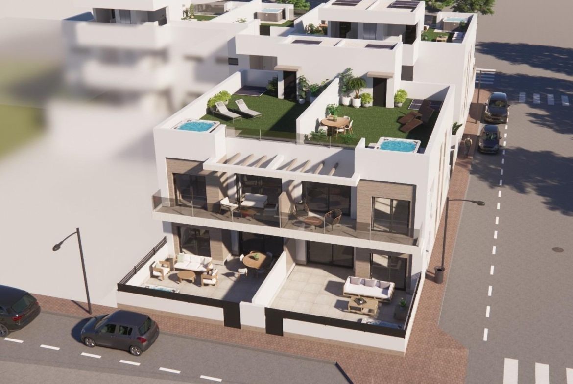 Modern top floor 2-bedroom apartment in Rojales, Costa Blanca South with spacious terraces, private solariums, and contemporary design.