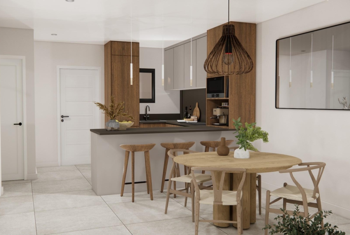 Bright modern open-plan kitchen and dining area in a top-floor 2 bedroom apartment with solarium in Rojales, Costa Blanca South