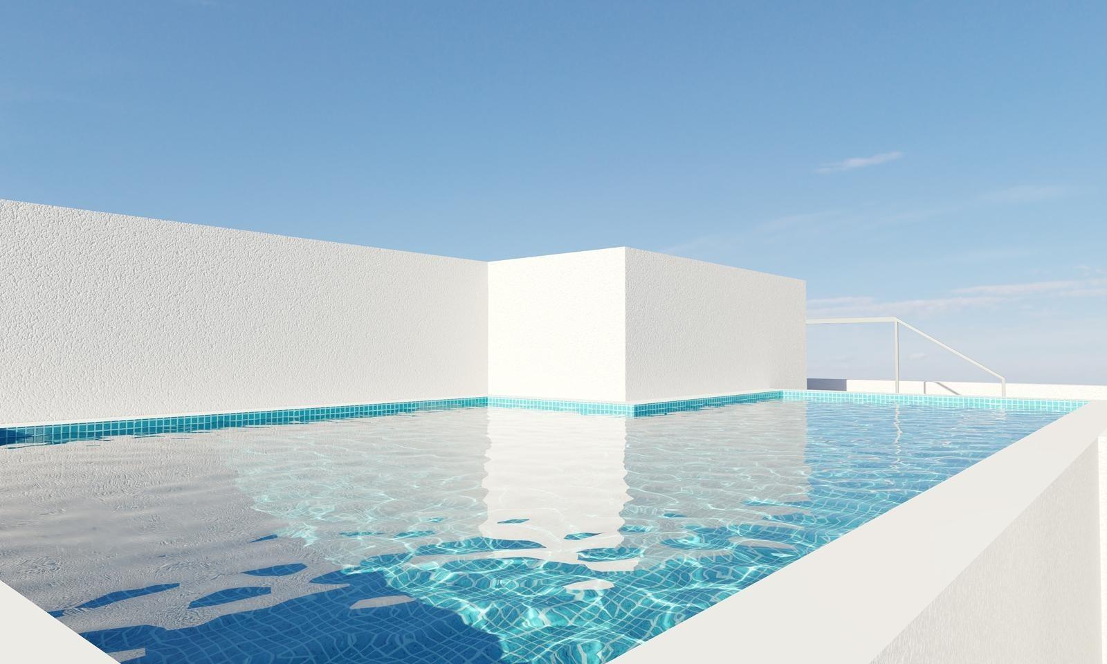 Modern nybyggd lägenhet med 2 sovrum och takpool till salu i centrala Torrevieja, 400 m från Playa del Cura