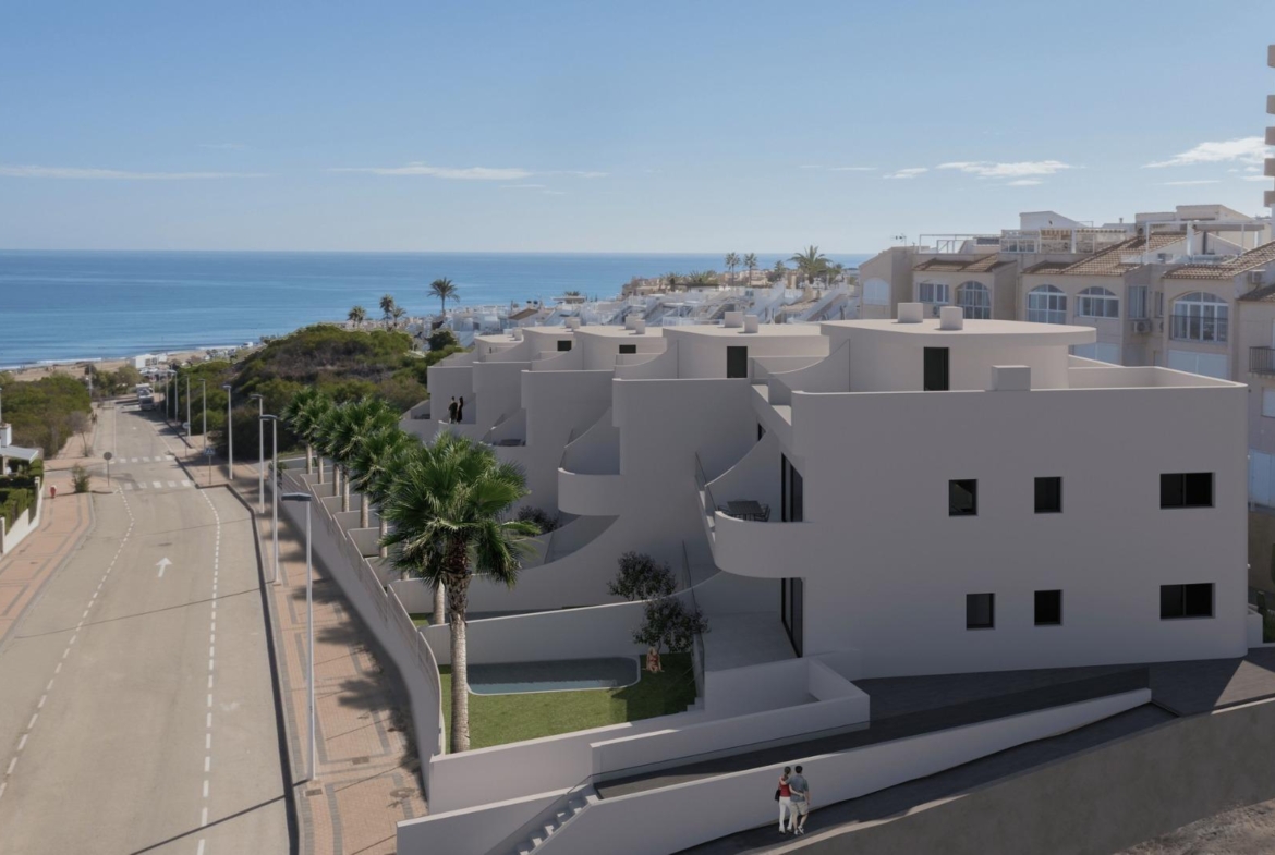 Modern, exclusive new build ground floor apartment with private garden and panoramic sea views in La Mata, Torrevieja.