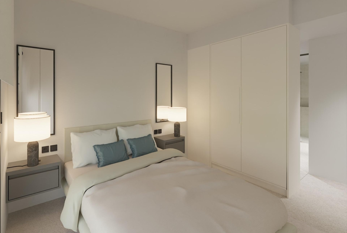 Bright and elegant bedroom in luxury top floor apartment with minimalist design in La Mata, Torrevieja.