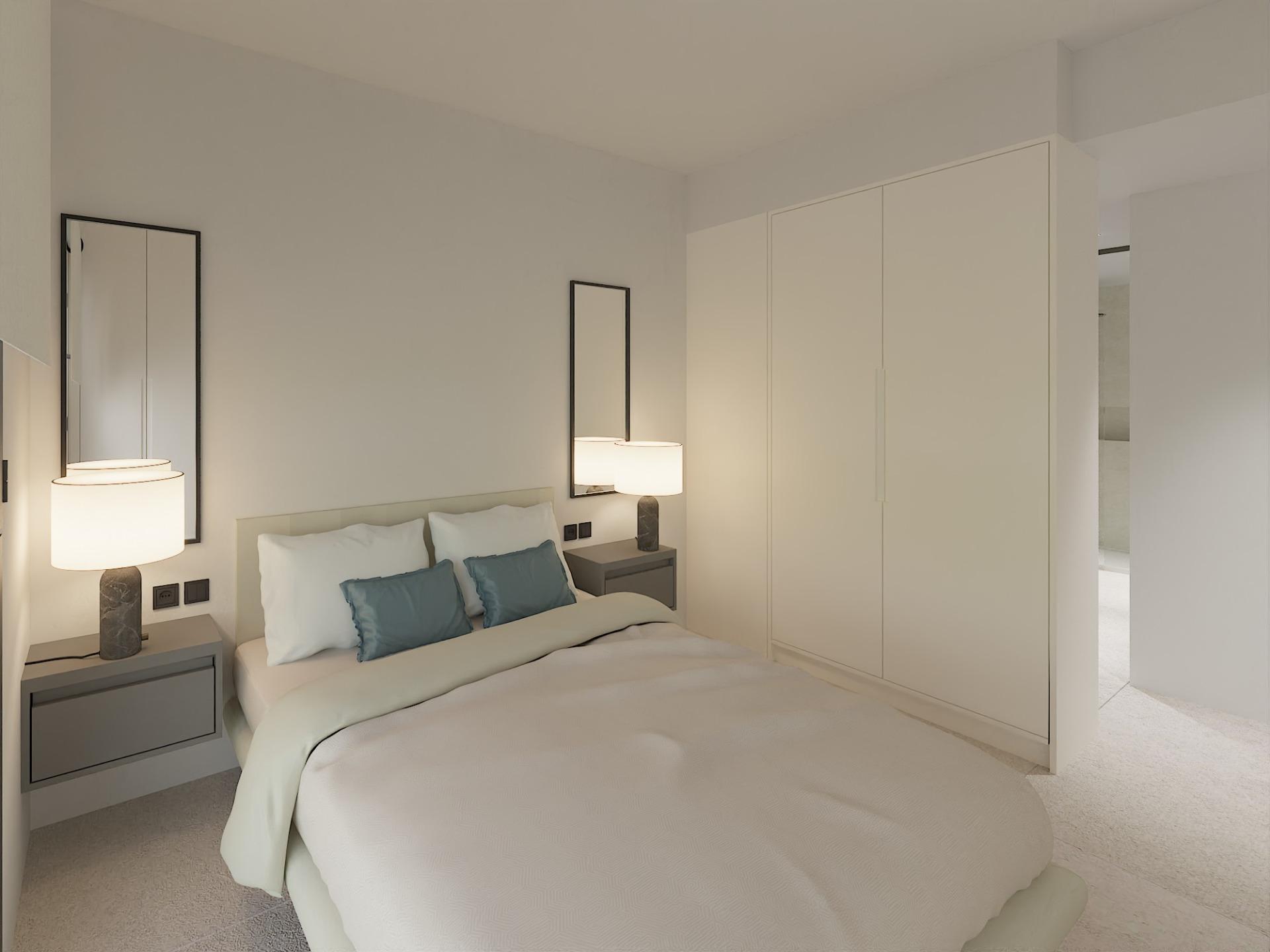 Bright and elegant bedroom in luxury top floor apartment with minimalist design in La Mata, Torrevieja.