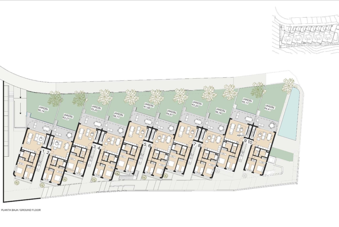 Detailed architectural floor plan of spacious luxury new build top floor apartments with solariums in La Mata, Torrevieja.