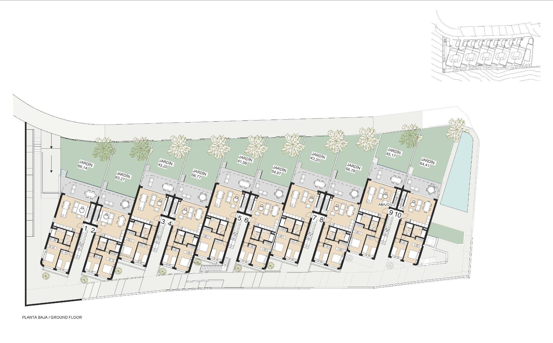 Detailed architectural floor plan of spacious luxury new build top floor apartments with solariums in La Mata, Torrevieja.