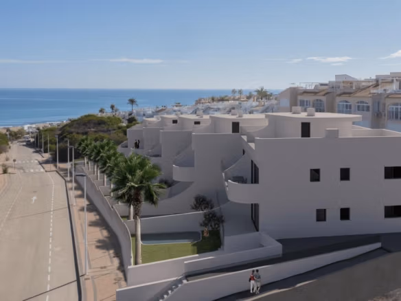 Modern luxury top floor apartment building in La Mata, Torrevieja with bright terraces and stunning sea views.