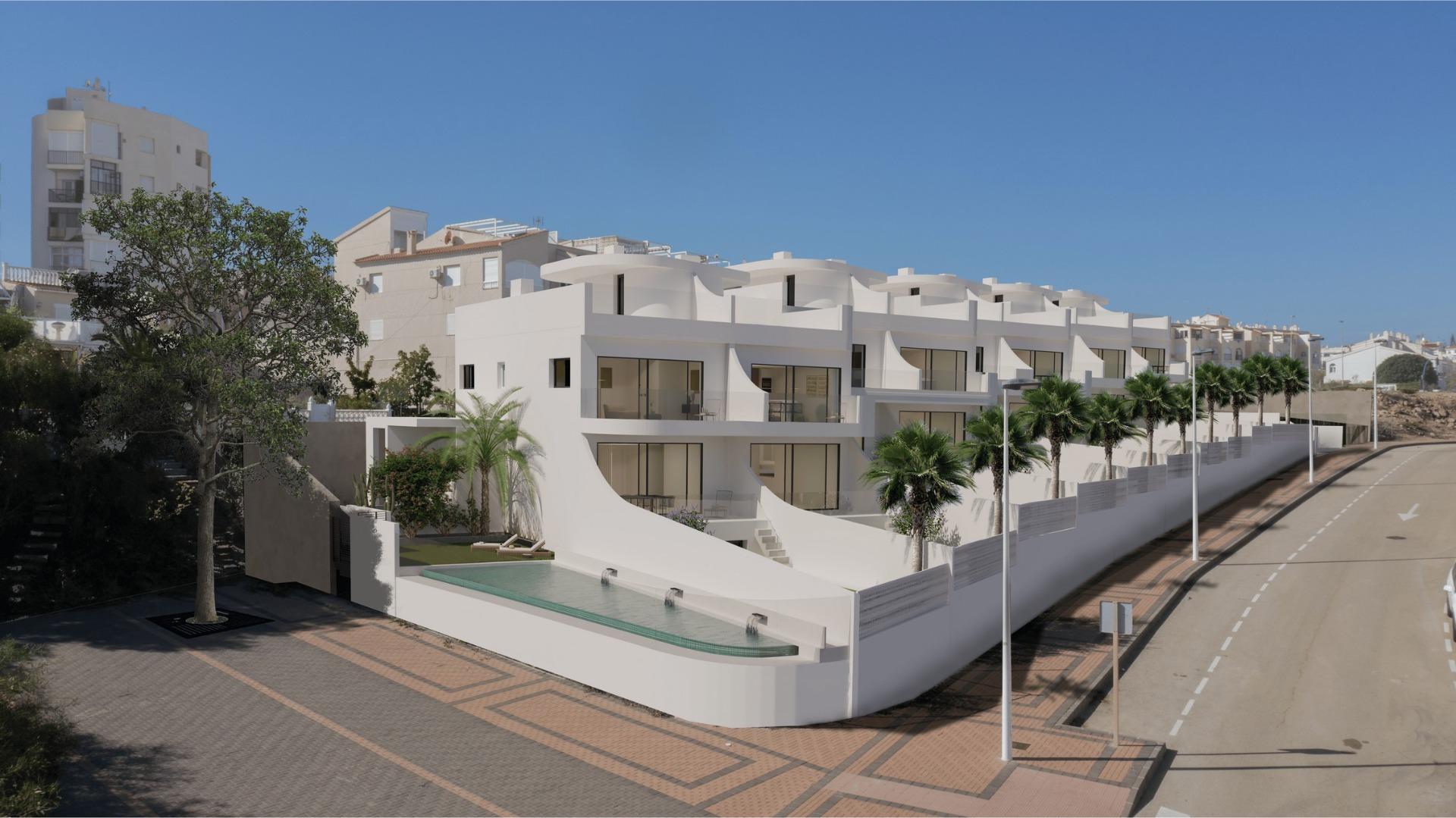 Modern exclusive new build ground floor apartment in La Mata, Torrevieja with private garden and sleek sea-view terrace