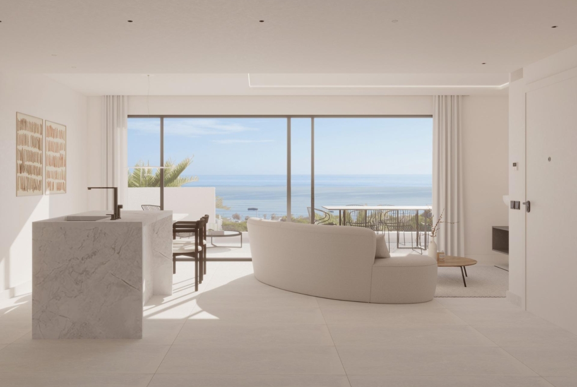 Sun-drenched modern ground floor apartment in La Mata, Torrevieja with elegant open-plan living and panoramic sea views
