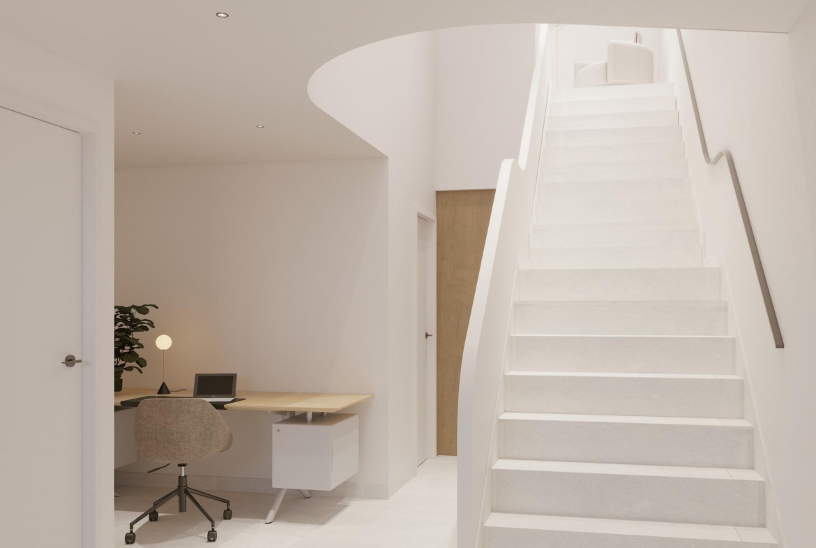 Bright modern workspace and sleek staircase in luxury new build top floor apartment in La Mata, Torrevieja