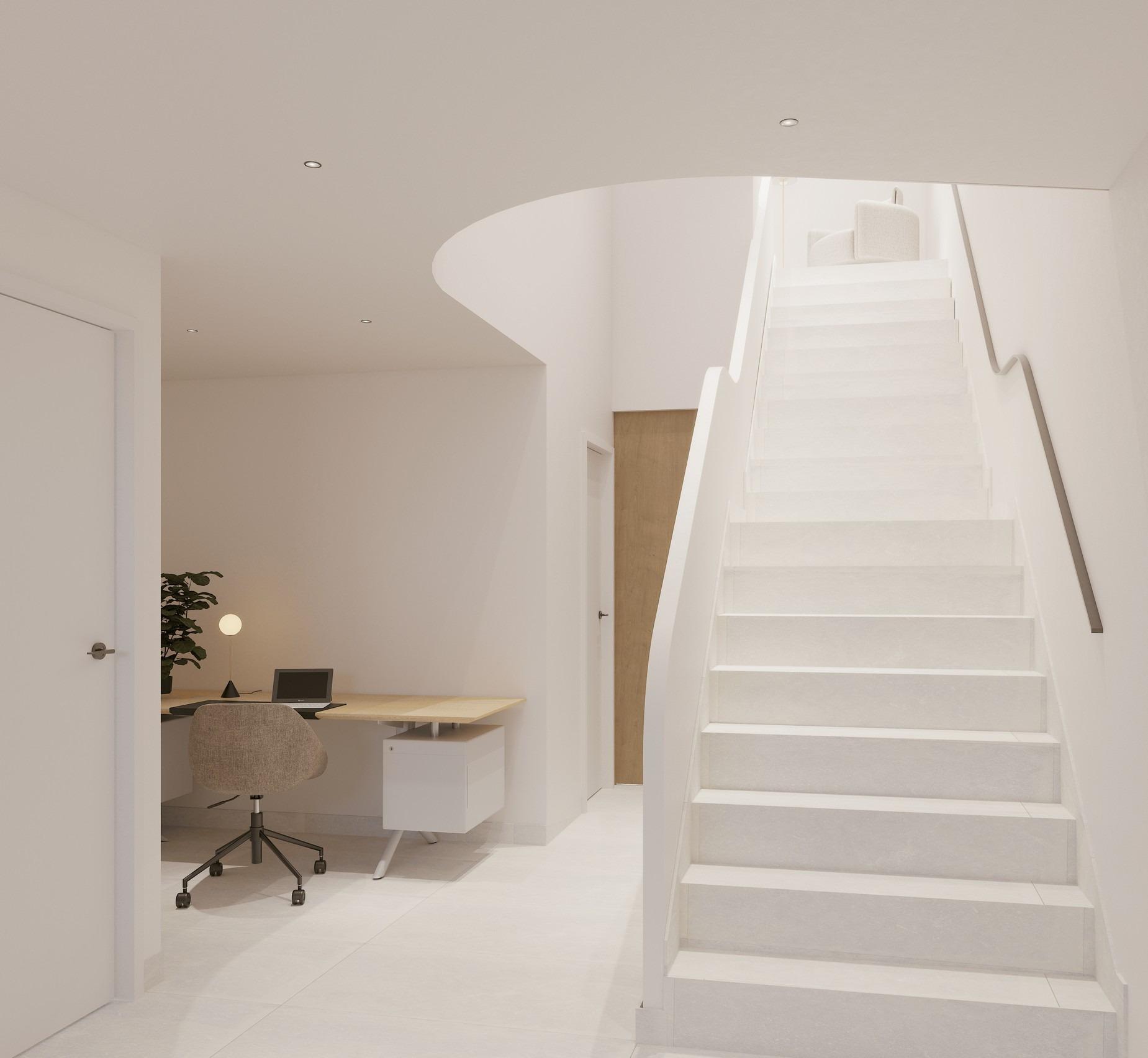 Bright modern workspace and sleek staircase in luxury new build top floor apartment in La Mata, Torrevieja