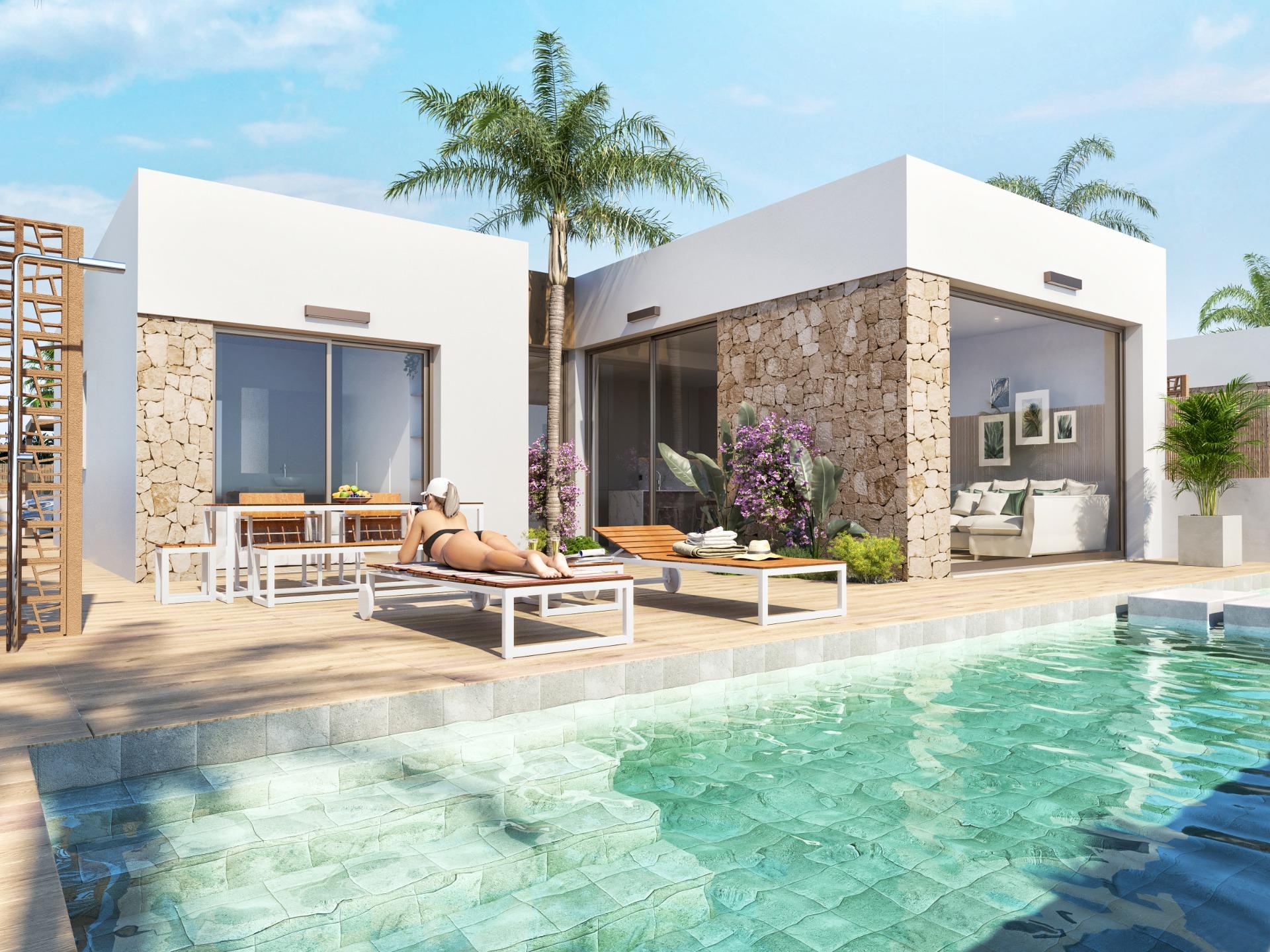 Exclusive New Build Single-Level 3 Bedroom Villa with Private Pool for Sale Frontline to Serena Golf, Los Alcazares