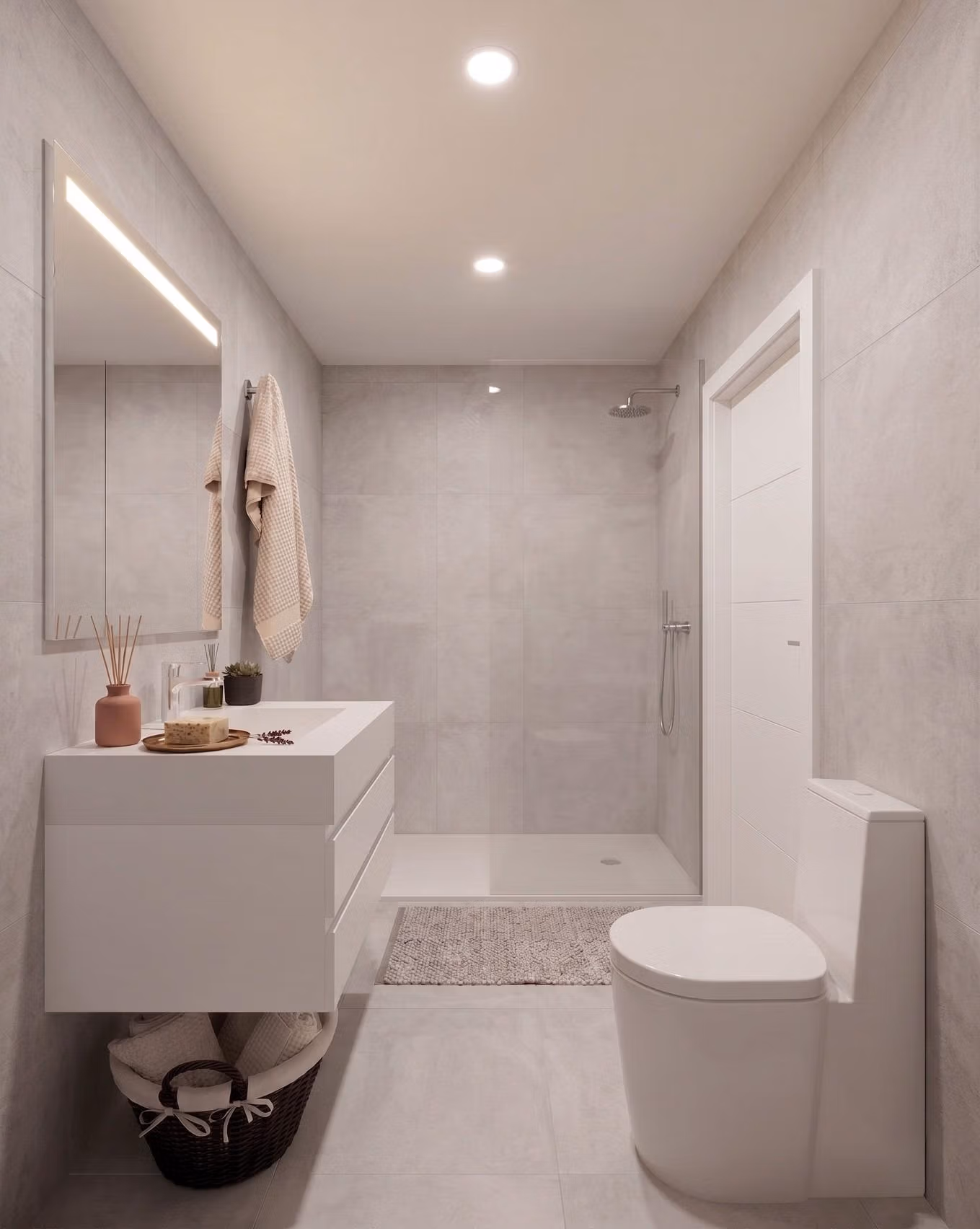 New-Build-Mediterranean-Villas-on-Large-Plots-in-Lorca-Costa-Calida-11 Minimalist, bright bathroom with modern fixtures in elegant new build single-storey villa in Lorca, Costa Cálida.