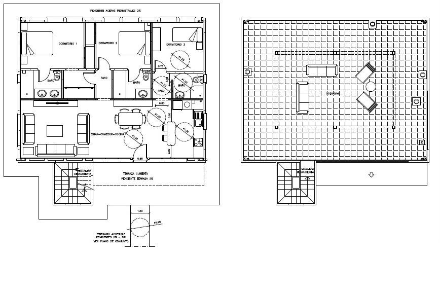 Detailed floor plan of elegant single-storey villa in Lorca, Costa Cálida, showing spacious bedrooms, open living area, and rooftop terrace.
