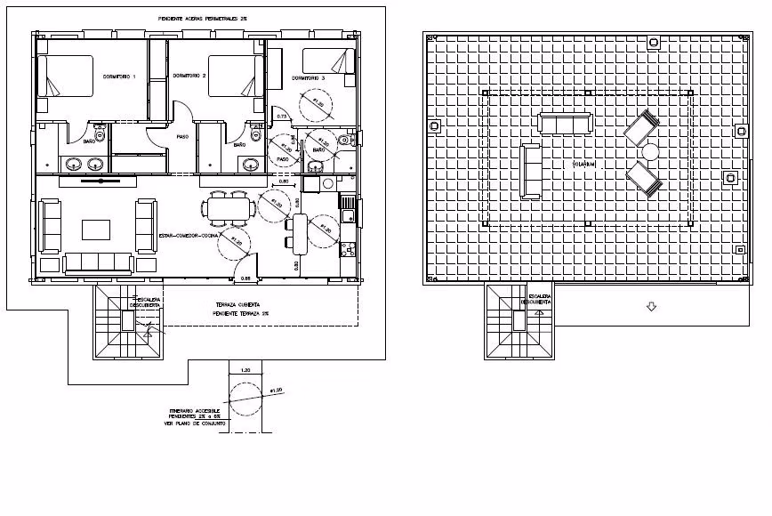 New-Build-Mediterranean-Villas-on-Large-Plots-in-Lorca-Costa-Calida-17 Detailed floor plan of elegant single-storey villa in Lorca, Costa Cálida, showing spacious bedrooms, open living area, and rooftop terrace.