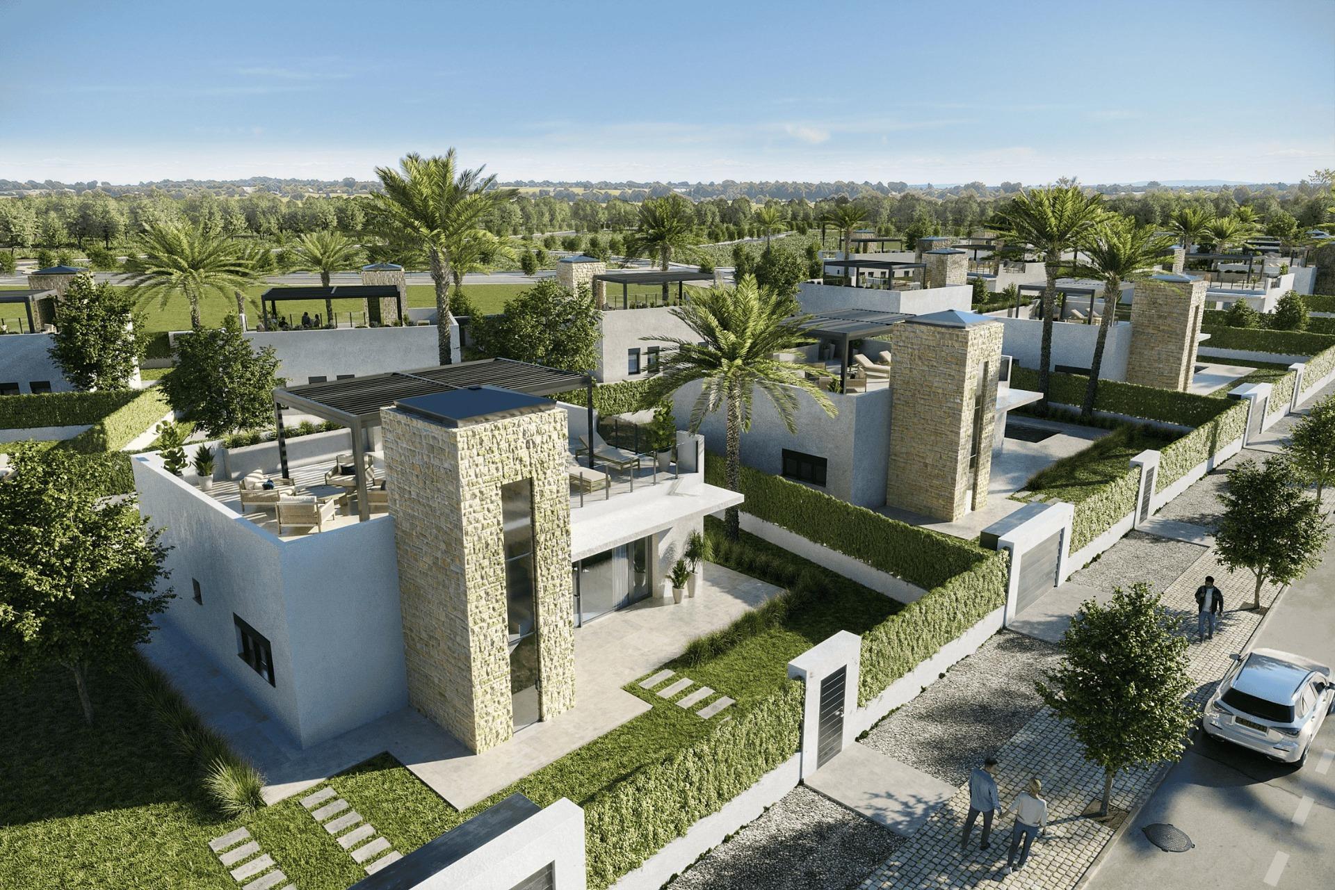 Stunning modern single-storey villa with private pool, landscaped gardens, and elegant stone accents in Lorca, Costa Cálida.