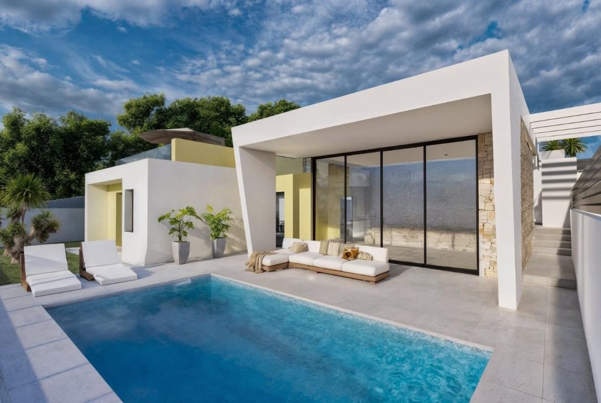 Modern single-storey villa with private pool and spacious sun-drenched terrace in Los Balcones, Torrevieja.