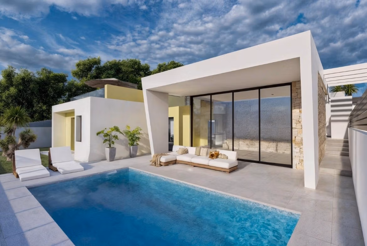 Modern single-storey villa with private pool and spacious sun-drenched terrace in Los Balcones, Torrevieja.