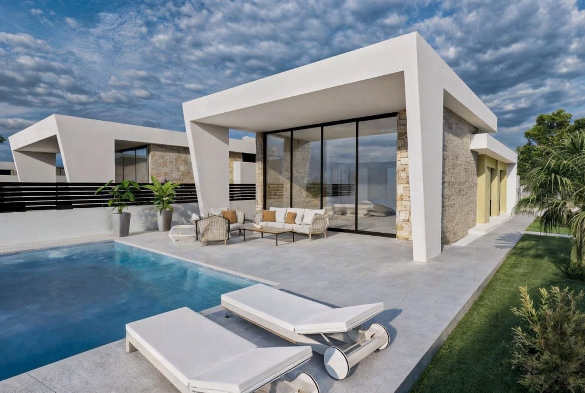 Elegant single-storey villa with private pool and sleek outdoor lounge in sunny Los Balcones, Torrevieja