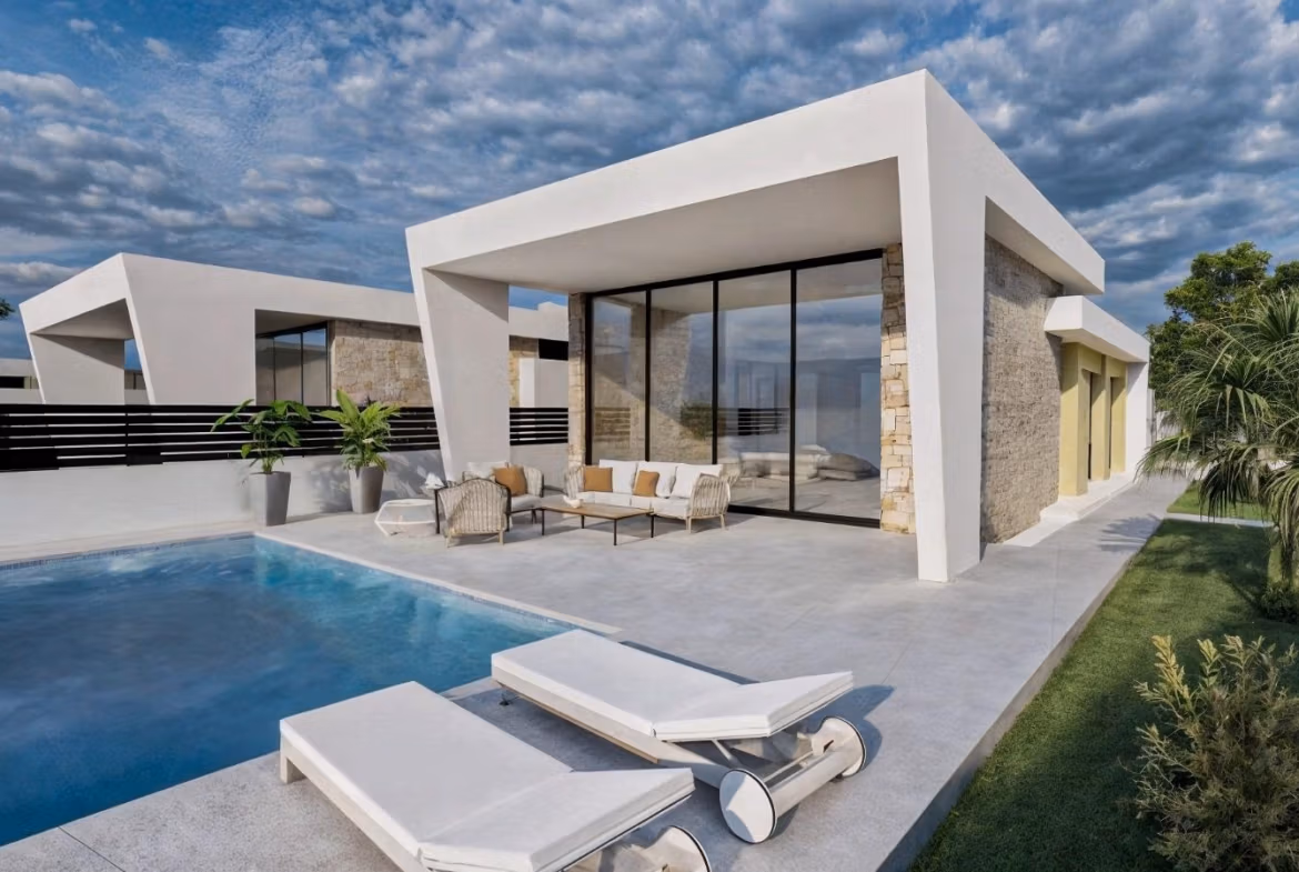 Elegant single-storey villa with private pool and sleek outdoor lounge in sunny Los Balcones, Torrevieja