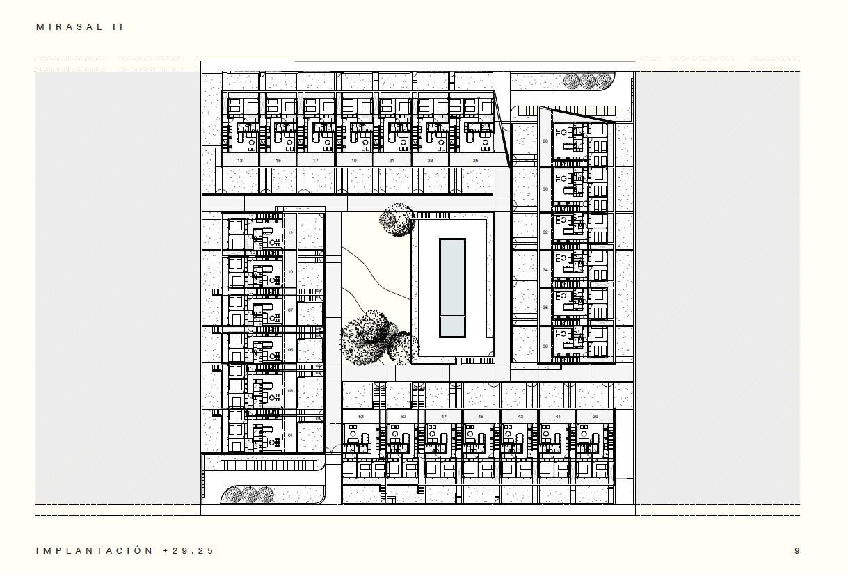 Detailed modern floor plan of new build residential apartments with landscaped courtyard and central pool in Los Balcones, Torrevieja