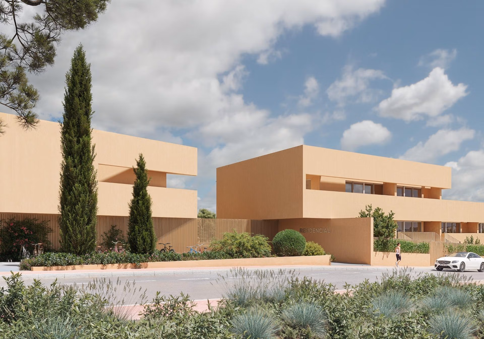 Nowoczesny, jasny apartament z trzema sypialniami na parterze, z ogrodem i elegancką beżową elewacją, w Los Balcones, Torrevieja.