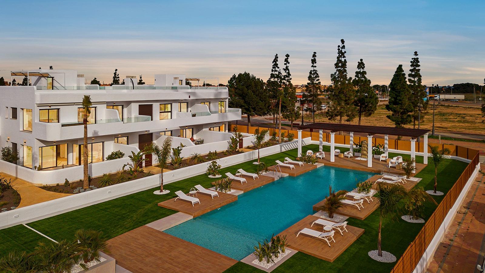 New-Build-Residential-Complex-Near-Serena-Golf-and-the-Mar-Menor-in-Los-Alcazares-49 Nowy nowoczesny bungalow parterowy z 3 sypialniami i ogrodem na sprzedaż w Los Alcazares