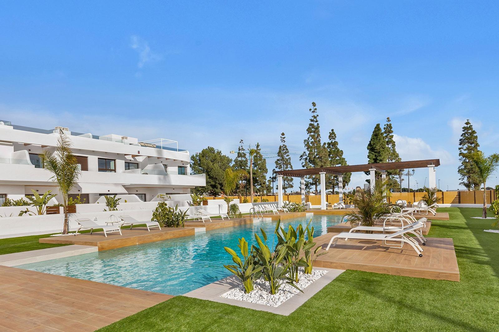 New-Build-Residential-Complex-Near-Serena-Golf-and-the-Mar-Menor-in-Los-Alcazares-9 Nowy nowoczesny bungalow parterowy z 3 sypialniami i ogrodem na sprzedaż w Los Alcazares