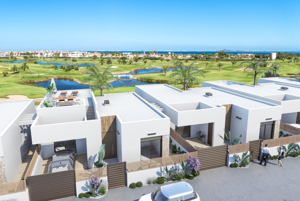Modern bright first floor 2-bedroom apartment with spacious terrace and golf course views in Serena Golf, Los Alcazares.