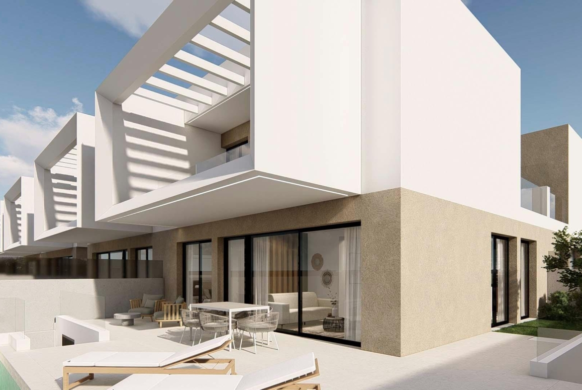 Modern spacious new build 3-bedroom semi-detached villa with private pool and sunlit terrace in Dolores, Alicante.