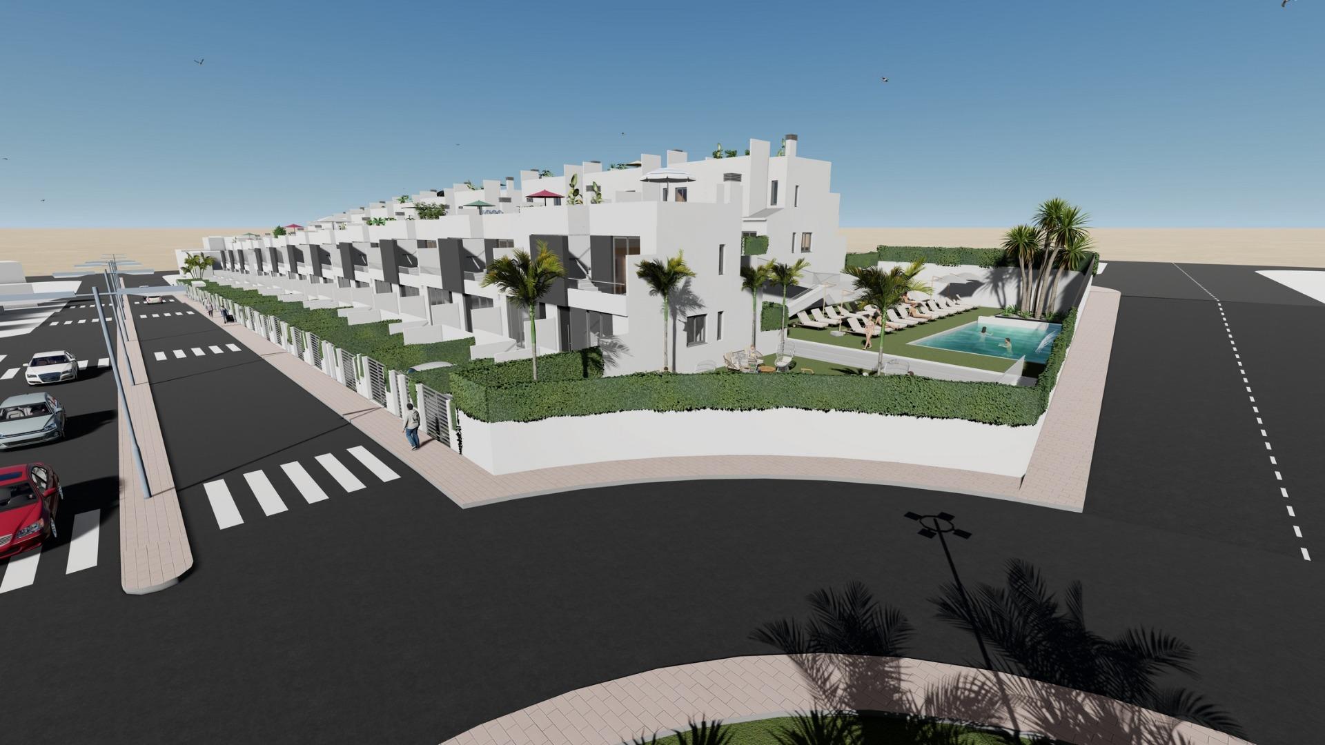 Modern spacious 3-bedroom townhouse with private garden, solarium, and communal pool in sunny Cox, Alicante.