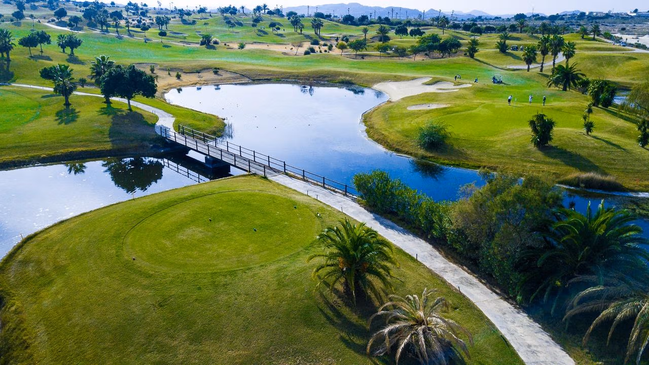 Panoramic sun-drenched golf course and water view from spacious new build 4-bedroom family villa in Vistabella Golf, Orihuela