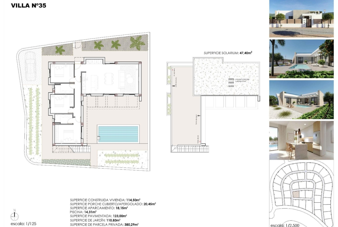 Elegant single-storey villa exterior with private pool and landscaped garden in Hacienda del Álamo Golf Resort, Murcia