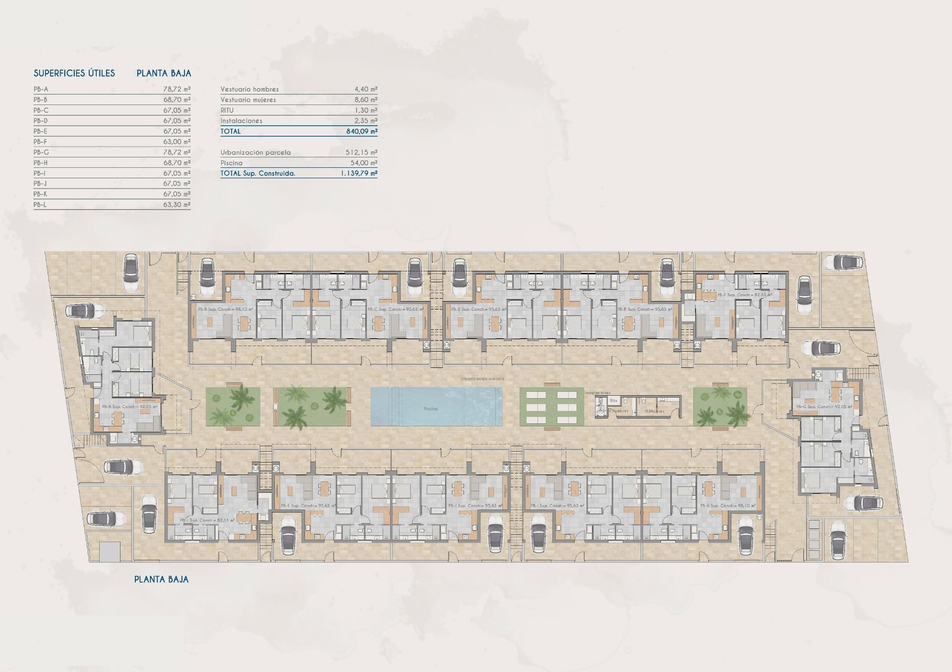 New-Construction-Homes-in-Torre-Pacheco-Costa-Calida-12 Detailed floor plan of spacious modern 3-bedroom penthouse in Torre-Pacheco featuring communal pool and landscaped grounds.