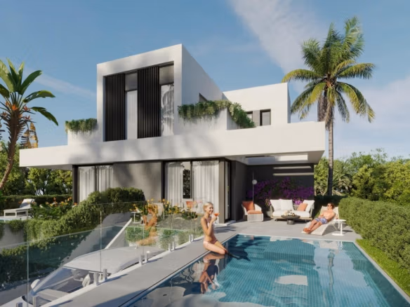 Spacious modern 3-bedroom semi-detached villa in Sierra Cortina with sleek private pool, sunlit terrace, and lush...