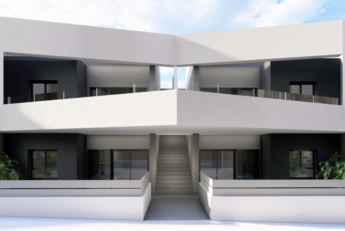 Sleek modern ground floor 3-bedroom apartment with private garden and terraces in San Miguel de Salinas new build complex.