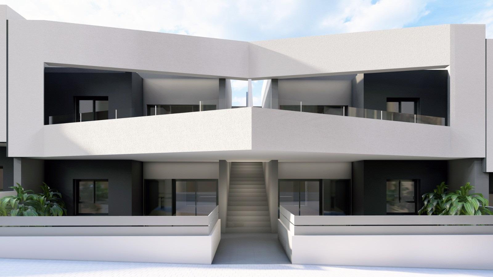 Sleek modern ground floor 3-bedroom apartment with private garden and terraces in San Miguel de Salinas new build complex.
