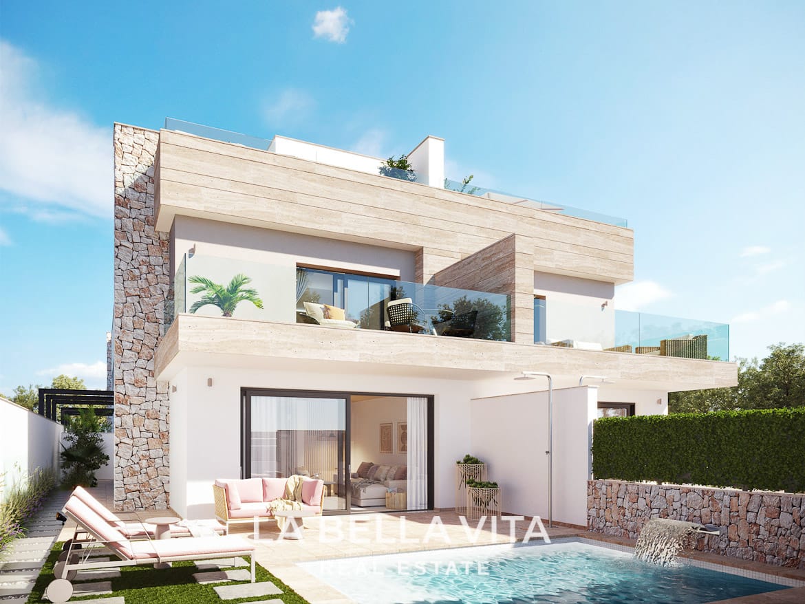 Spacieuses maisons jumelées à vendre à San Pedro del Pinatar, Murcie-04 Villa neuve prête à emménager avec piscine privée à vendre à San Pedro del Pinatar, Costa Cálida