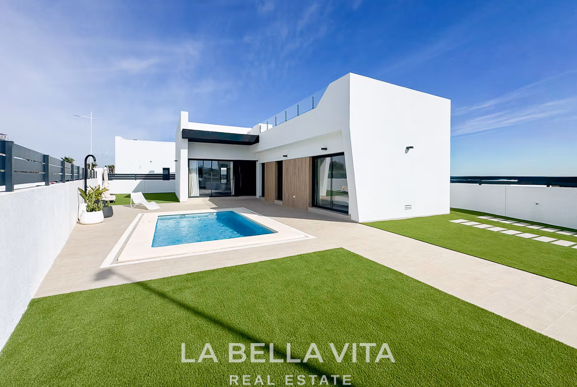 Stunning modern 3-bedroom villa in San Miguel de Salinas with private pool, sun-drenched terrace, and spacious exterior spaces.