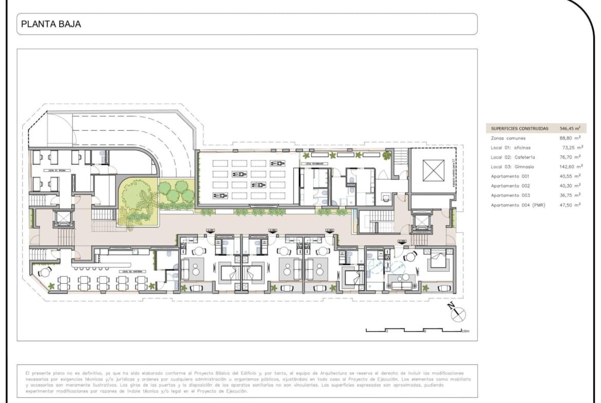 Detailed architectural floor plan of modern furnished ground floor studio tourist apartment in Lo Pagán, San Pedro del Pinatar.