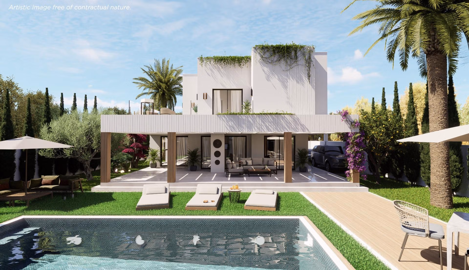 Luxurious modern 3-bedroom villa in Ciudad Quesada with sleek private pool, spacious terrace, rooftop solarium, and lush...