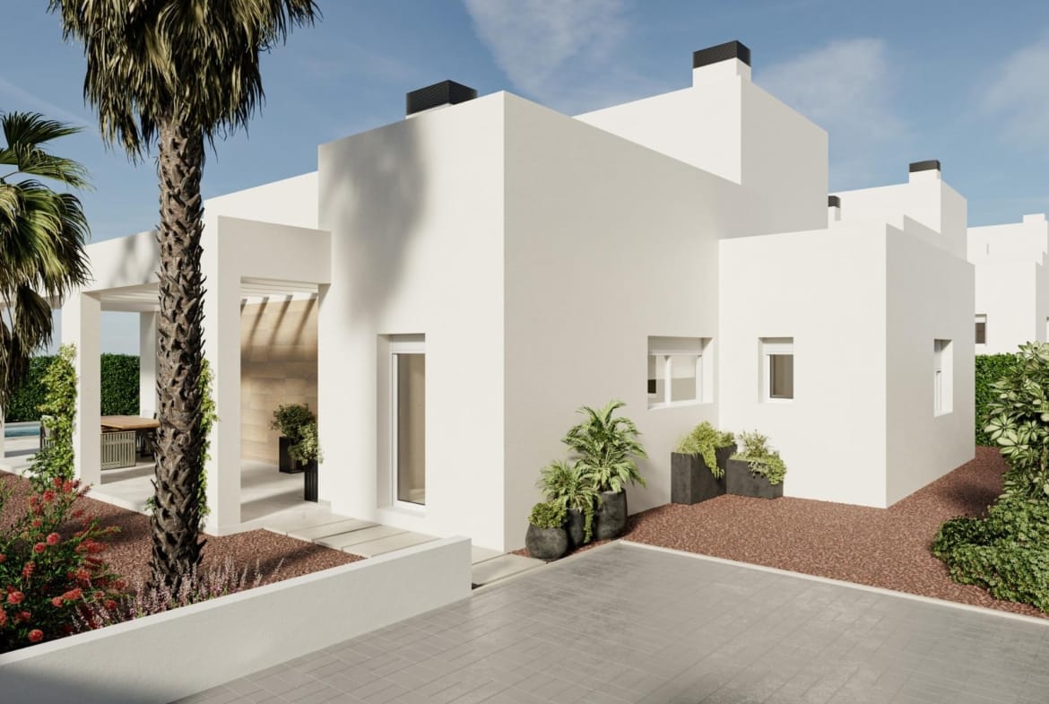 Villa entrance and landscaped garden render in La Finca Golf, Algorfa, Alicante