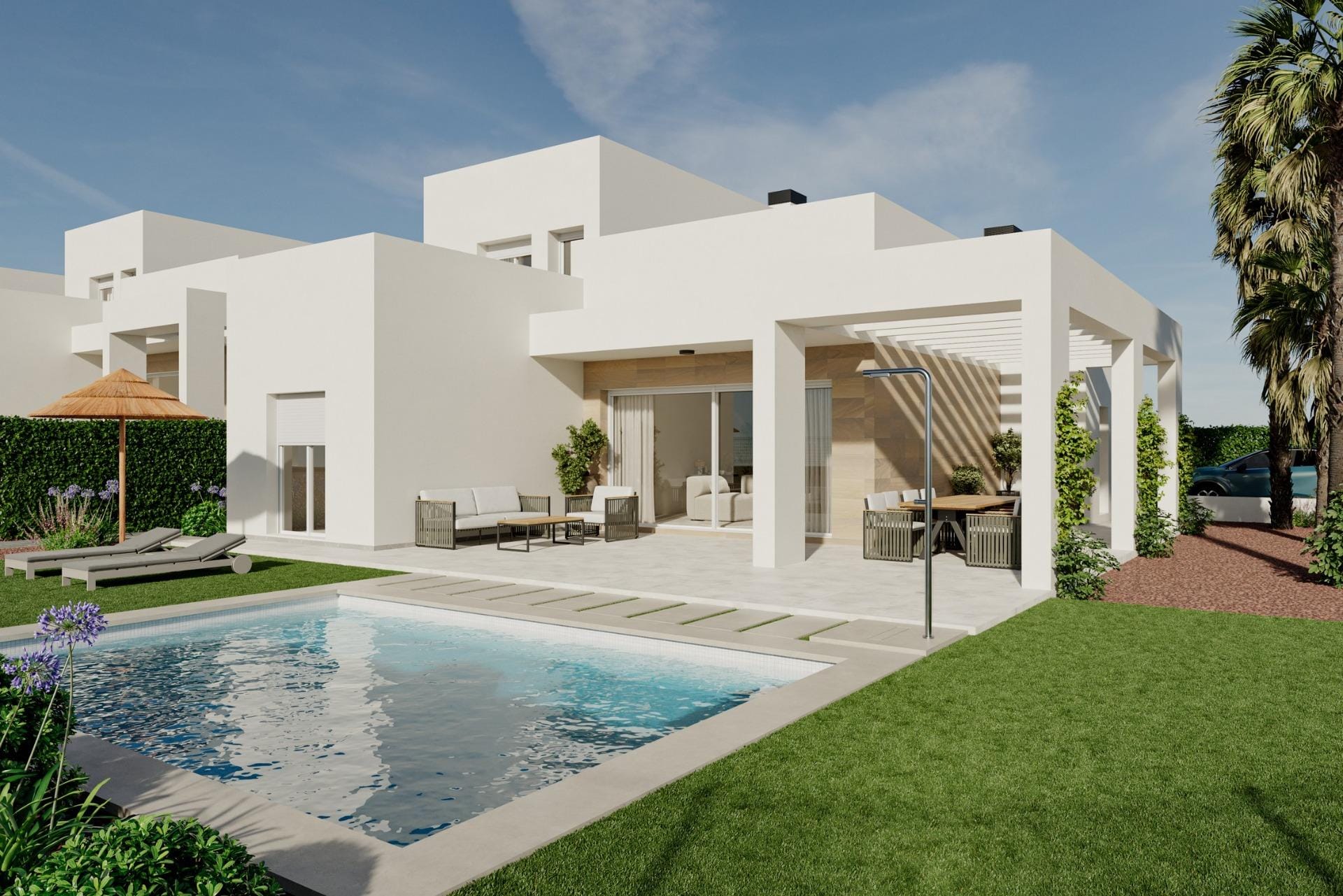 Villa and private pool exterior render in La Finca Golf, Algorfa, Alicante