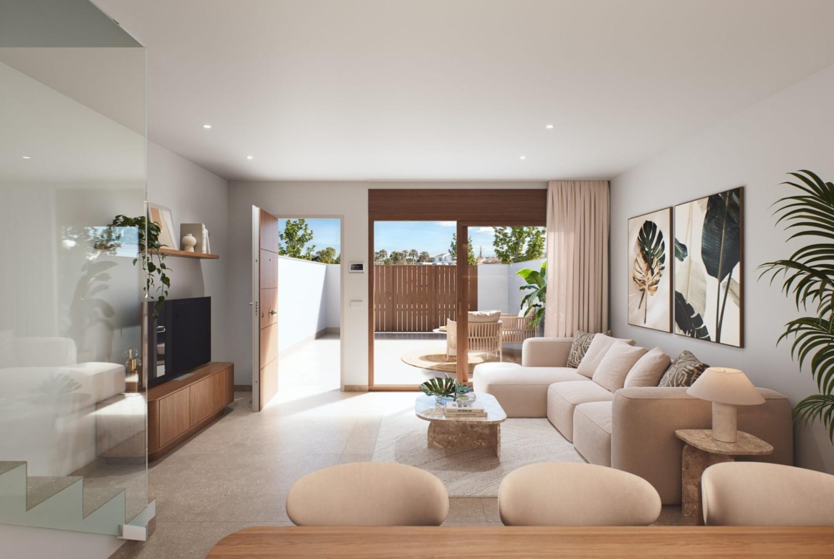Contemporary-style-townhouses-with-private-swimming-pools-5 Open gate leading to a small front courtyard with seating and upper balcony