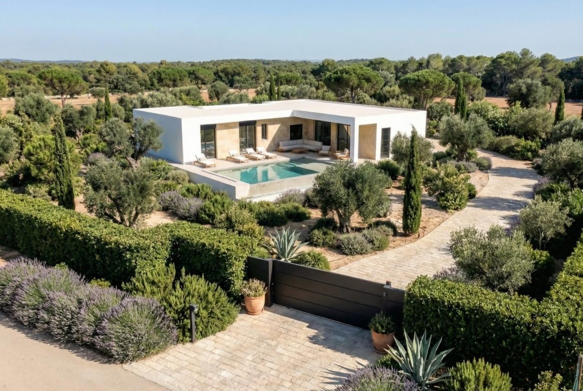 Aerial view of a villa with land in the Pinoso countryside, Alicante